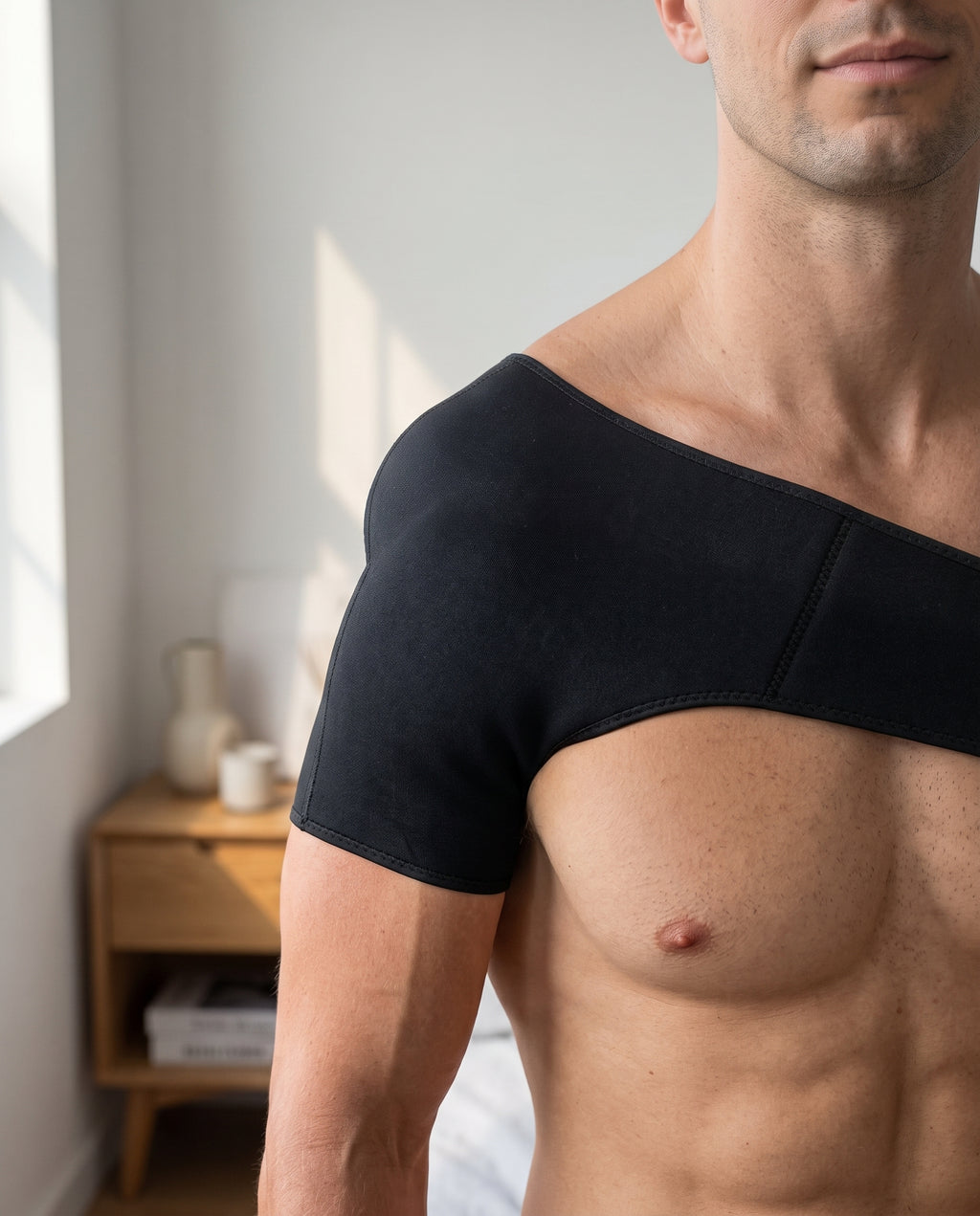 Ombreira Ortopédica para Ombro e Clavícula, Neoprene, em uso
